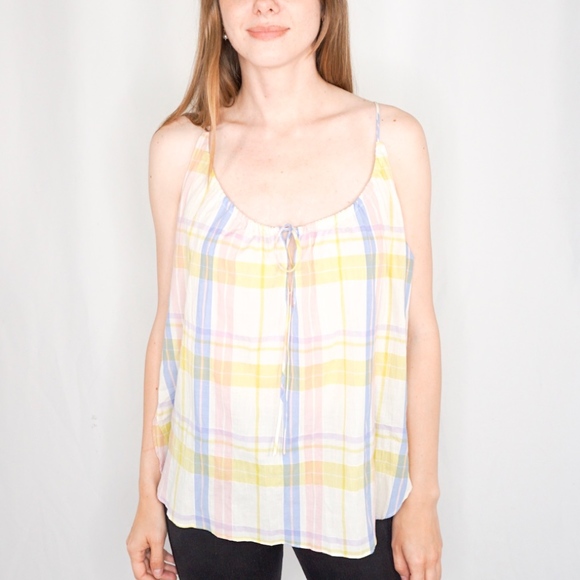 CREATURES OF COMFORT Cotton Plaid Tank Top Blue - Picture 8 of 8